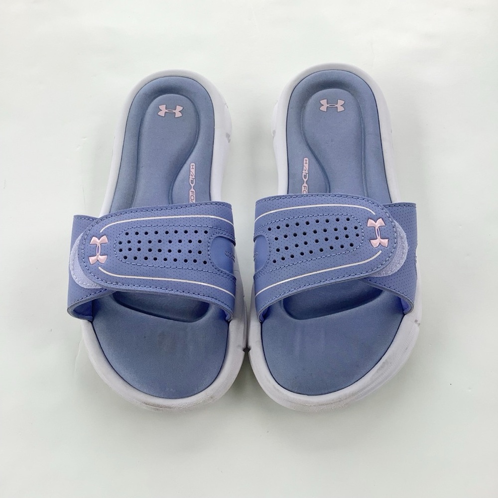 Under Armour Kids Purple Slide Sandals with Pink Logo Accents
